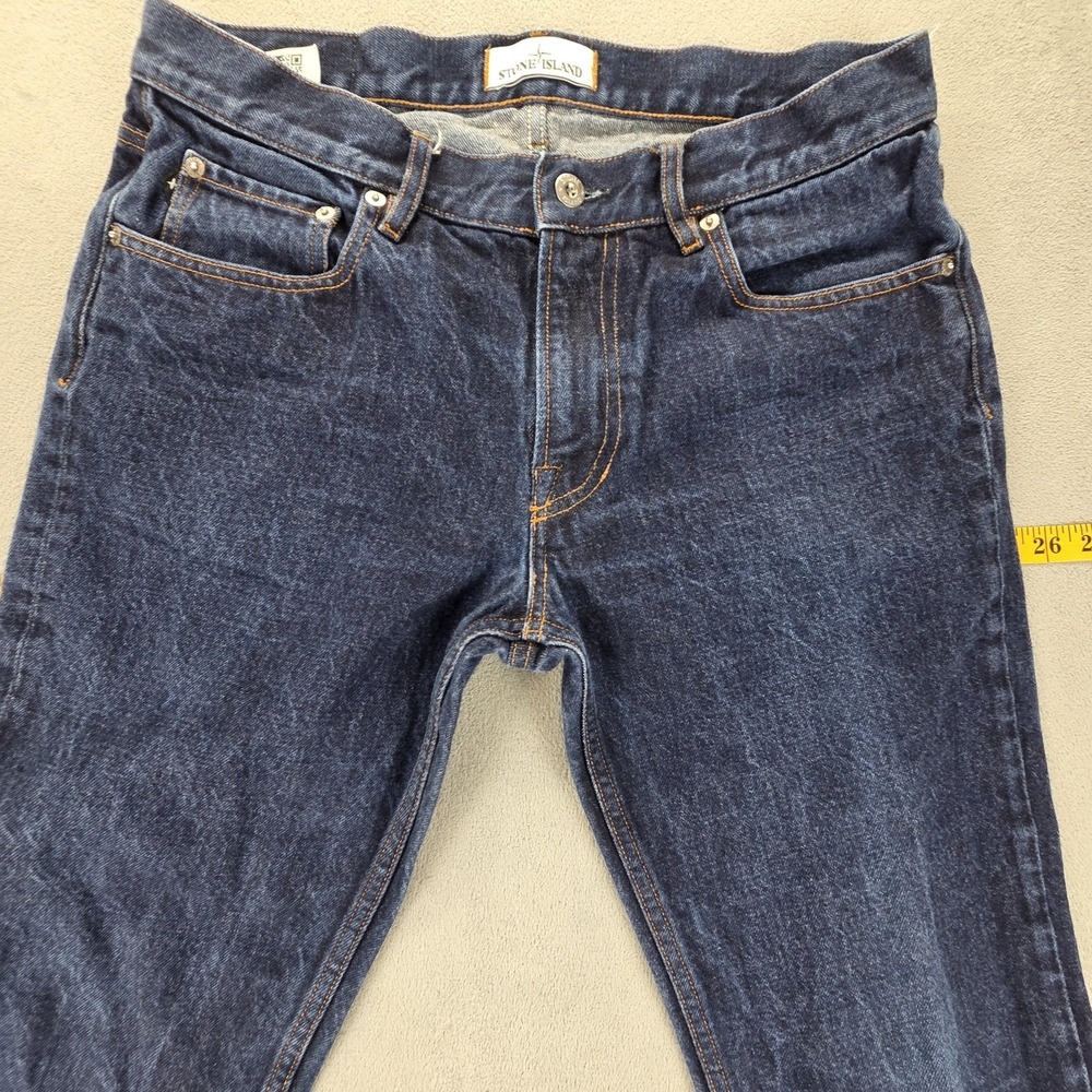 Stone Island Jeans Mens Blue Dark Wash Slim Skinny Type SK Logo Patch Fits 32x29 - Picture 9 of 16